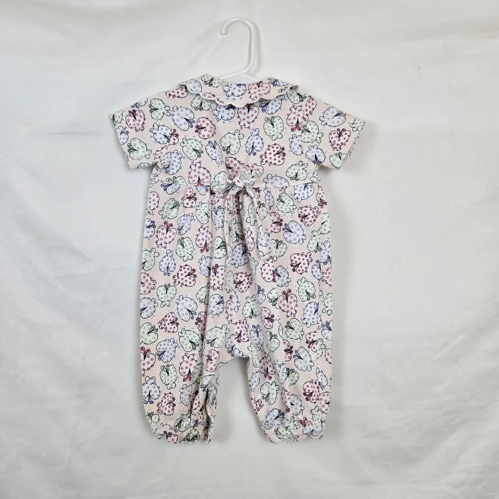 Talbots Kids‎ Vtg Baby Girl Pink Multicolor Butterfly Peter Pan Collar Romper 6M